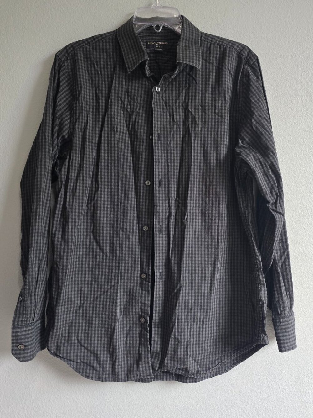 Banana Republic Stretch Black Gray Checkered Buttoned down Long Sleeves Shirt L